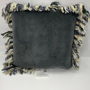 NWT Opal House Dark Gray Velvet Pillow with Fringe 17in.x 17in